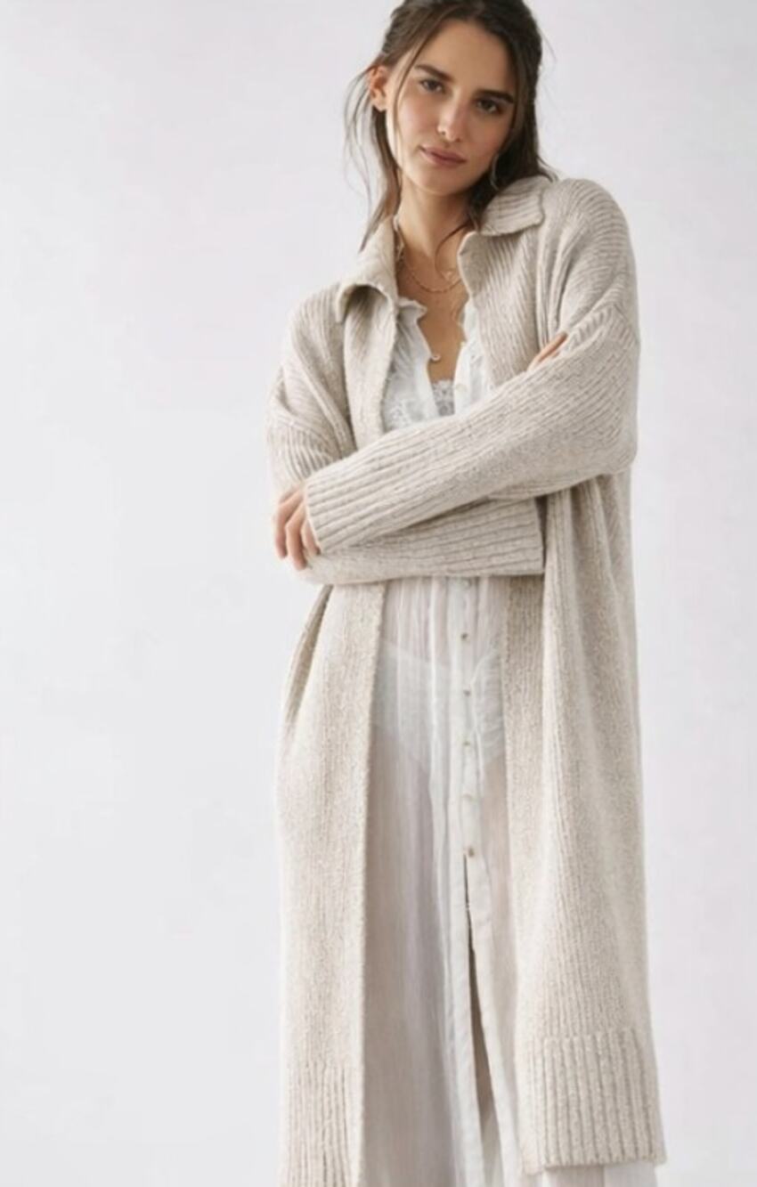 Free People cream ribbed finley maxi cardigan sweater
